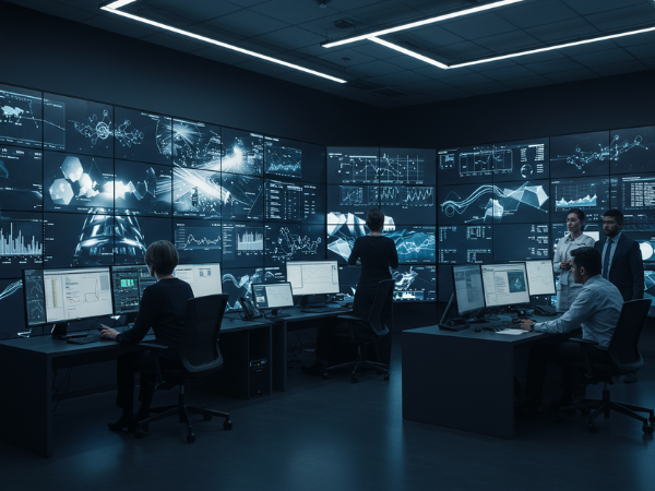 Large LED video wall in a command center